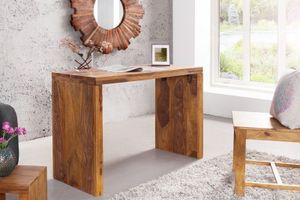 Solide consoletafel MAKASSAR 100 cm bureau met sheesham steenafwerking - 36330