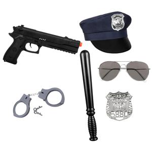 Carnaval verkleed set XL - politie agent - pet/knuppel/badge/pistool/zonnebril/handboeien