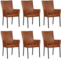 Set van 6 Cognac leren moderne eetkamerstoelen Daily - poot vierkant zwart - Granada leer Savannah (cognac leer)