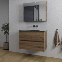 Adema Chaci Badkamermeubelset - 80x46x55cm - 1 keramische wasbak zwart - zonder kraangat - 2 lades - Spiegelkast - noten (hout) SW718697/SW773931/SW812067/SW812073 - thumbnail