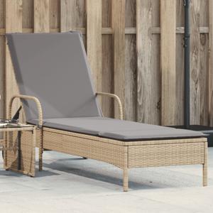 Ligbed met wielen en kussen poly rattan beige