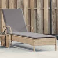 Ligbed met wielen en kussen poly rattan beige - thumbnail