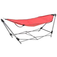 vidaXL Hangmat met Inklapbaar Standaard Rood Hangmatten Hang Mat Tuinmat Tuin