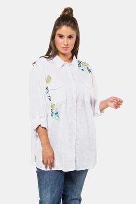 Ulla Popken Blouse, bloemenstiksel, mouwen met patje - Grote Maten