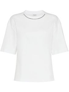 Brunello Cucinelli t-shirt en coton à ornements métalliques - Blanc