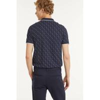 JACK & JONES CORE slim fit polo Bowden met all over print donkerblauw