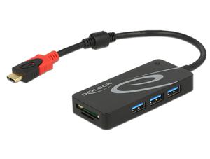 DeLOCK Externe USB 3.1 Gen 1 Hub USB Type-C > 3x USB Type-A + 2 Slot SD kaartlezer usb-hub