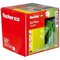 fischer spreidplug SX Plus Green 12 x 60, Doos met 20 duurzame pluggen, Universele plug gemaakt van hernieuwbare grondstoffen, optimale grip in beton, volle baksteen, cellenbeton en meer