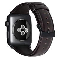 By Qubix - Luxe Echt Lederen bandje - Donkerbruin - Compatible met Apple Watch 38mm / 40mm / 41mm / 42mm - Compatible Apple watch bandjes