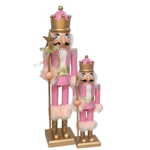 Notenkraker beelden - 2x st - roze - 38 en 60 cm - kunststof - Decoratie figuren/beeldjes