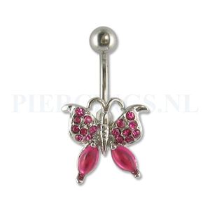 Navelpiercing vlinder gemstone roze