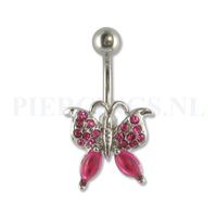 Navelpiercing vlinder gemstone roze - thumbnail