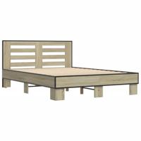 vidaXL Bedframe bewerkt hout metaal sonoma eikenkleurig 120x200 cm, bed, bed ombouw, twijfelaar, bedbodem, slaapkamermeubel, boxspring, 2 persoonsbed