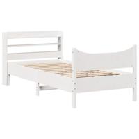vidaXL Bedframe met hoofdbord massief grenenhout wit 75x190 cm, bed, bed ombouw, boxspring, bedbodem, slaapkamermeubel, twijfelaar bed, eenpersoonsbed