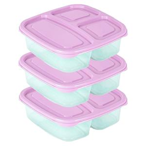 Plasticforte Vershoudbakje - 3x - 3-vaks - 1,2L - meal prep - herbruikbaar - roze