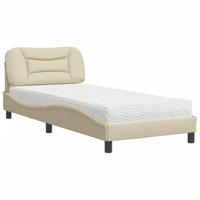 vidaXL Bed met matras stof crèmekleurig 90x190 cm, bedframe, bed, enkel bed, bedframes, bedbodem, stoffen bed, gewelfd bedframe