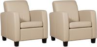 Set van 2 Taupe leren landelijke fauteuils Joy - poot hout zwart - Toledo Leer Mastic (taupe leer) - thumbnail