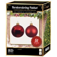 Kerstbal en ster piek set 51x kerst rood voor 120 cm boom