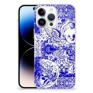 Silicone Back Case iPhone 14 Pro Max Angel Skull Blauw