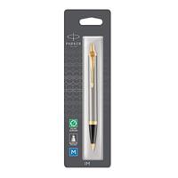 Parker 1975559 IM balpen, medium tip en navulling met blauwe inkt, blisterverpakking, geborsteld metaal gouden trim