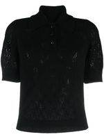 Barrie pointelle-knit cashmere polo top - Noir - thumbnail