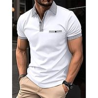 Voor heren POLO Shirt Golfshirt Casual Feestdagen Revers Korte mouw Modieus Basic Effen Klassieke Stijl Zomer Normale pasvorm Zwart Wit Donker Marine blauw POLO Shirt Lightinthebox - thumbnail