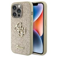 iPhone 15 Pro Guess Fixed Glitter 4G Metal Logo Cover - Goud - thumbnail