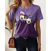 Dames T-shirt Afdrukken Dagelijks Stijlvol Casual Korte mouw Strakke ronde hals Wit Zomer Lightinthebox - thumbnail