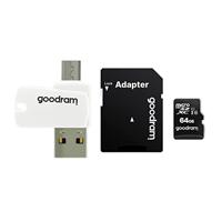 GoodRam MicroSDHC (64 GB | Klasse 10 | UHS I) + adapter + kaartlezer