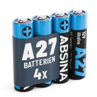 ABSINA 4 x 27 A 12 V batterij voor garagedeuropener en nog veel meer, batterij 27 A, 12 V, alkaline, mini, lekvrij en met lange houdbaarheid, batterij MN27, 12V, A27A batterijen, batterij LR27A, A27