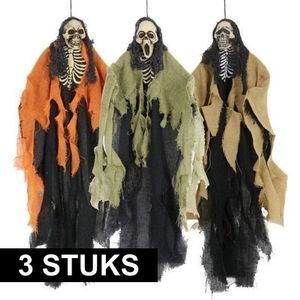 3x Skelet hang decoratie Halloween pop 60 cm   -