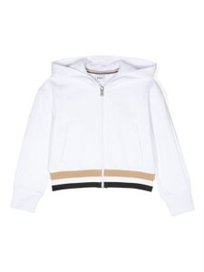 BOSS Kidswear hoodie zippé à empiècement en mesh - Blanc