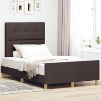 vidaXL Modern Button Tufted Bedframe 120X200 cm Donkerbruin Hout Stof Voor Verhoogd Comfort Binnen Gebruik Stijlvol Slaapkamer Meubilair Textuur Volwassen Ruimtebesparing Comfortabel