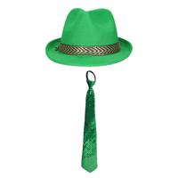 Carnaval verkleedset Classic - hoed en stropdas - groen - heren/dames - verkleedkleding - thumbnail