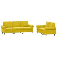 vidaXL 2-delige Loungeset met kussens fluweel geel, fauteuil, bank, zitbank, 2-zitsbank, sofa, fauteuil stoel, 2 zits bank, twee zits bank