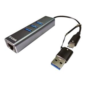 D-Link USB-C/USB naar Gigabit Ethernet-adapter met 3 USB 3.0-poorten DUB-2332