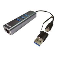 D-Link USB-C/USB naar Gigabit Ethernet-adapter met 3 USB 3.0-poorten DUB-2332 - thumbnail