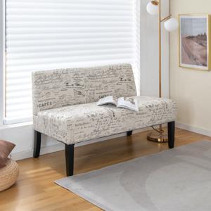 2-Zits Stoffen Bank Kleine Bank met Houten Poten Loungesofa Gestoffeerde Dubbele Sofa Zitdiepte 51cm 121 x 66 x 78 cm