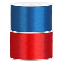 Set van 2 stuks sierlinten/cadeaulinten/satijnen linten blauw en rood 38 mm x 25 meter