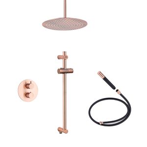 Saniclear Copper Pro inbouw regendouche 30cm rond met plafondarm en glijstang geborsteld koper