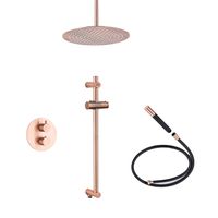 Saniclear Copper Pro inbouw regendouche 30cm rond met plafondarm en glijstang geborsteld koper - thumbnail