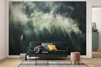 Komar Vlies fotobehang Misty Crowns - afmetingen: 350 x 250 cm - 7 banen, baanbreedte 50 cm - bos, mist, behang, decoratie, wandbehang, wandafbeelding, wandbekleding, designbehang - X7-1003