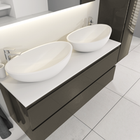 SaniGoods Sally badkamermeubel 120cm grijs glans met dubbele Solid Surface waskom ovaal - thumbnail