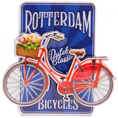 Matix magneet fiets Rotterdam 8,5 x 8,5 cm MDF rood/blauw