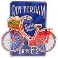 Matix magneet fiets Rotterdam 8,5 x 8,5 cm MDF rood/blauw