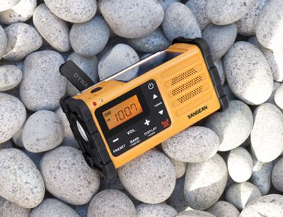Sangean MMR-88 Outdoorradio VHF (FM), Middengolf Noodradio Acculaadfunctie, Zaklamp, Oplaadbaar, Handslinger, Zonnepaneel Zwart, Geel