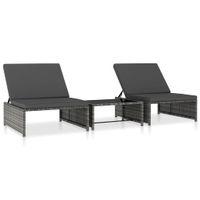 Ligbedden 2 st met tafel poly rattan grijs - thumbnail