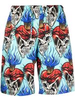 Philipp Plein short Love Tattoo en soie - Bleu - thumbnail