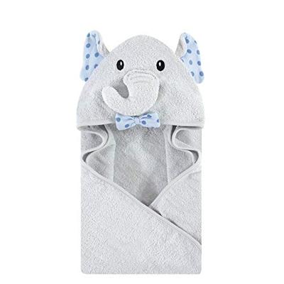 Hudson Baby Unisex Baby Cotton Animal Face Hooded Towel, Blue Dots Gray Elephant, One Size