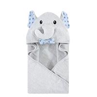 Hudson Baby Unisex Baby Cotton Animal Face Hooded Towel, Blue Dots Gray Elephant, One Size